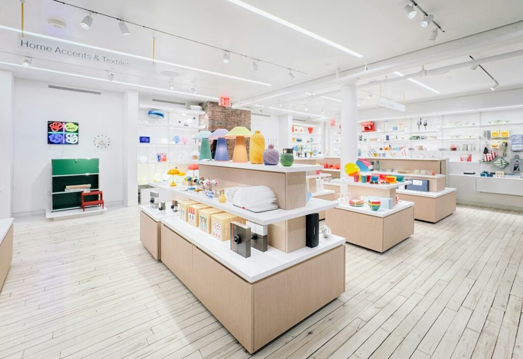 Modern retail store interior with display shelving